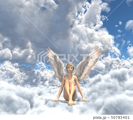 雲の中の可愛い天使 Perming3dcg イラスト素材のイラスト素材
