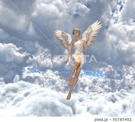 雲の中の可愛い天使 Perming3dcg イラスト素材のイラスト素材