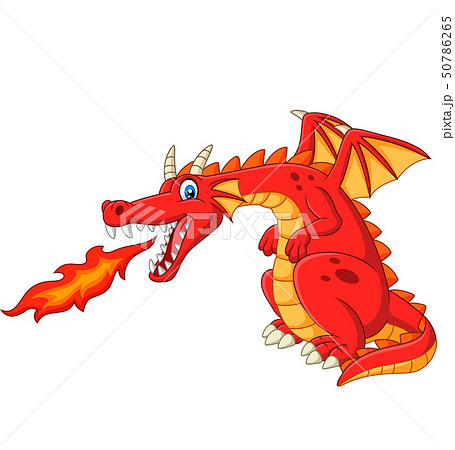 Cartoon Red Dragon Spitting Fireのイラスト素材