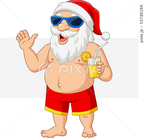 Cartoon Santa Claus With A Cocktail Wavingのイラスト素材