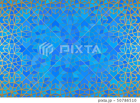 Abstract background with islamic ornament, arabic geometric texture. Golden lined tiled motif. 50786510