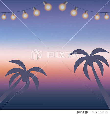 サンセットビーチ 電飾とヤシの木のイラスト素材