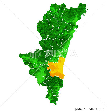 宮崎県と宮崎市地図のイラスト素材