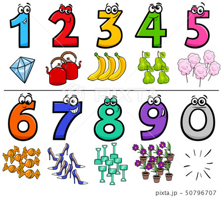 educational cartoon numbers set with objectsのイラスト素材 [50796707] - PIXTA
