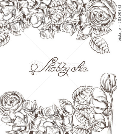 Vintage Card With Flowers Vector Lineart Floralのイラスト素材