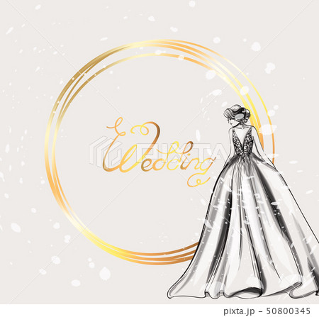 Wedding card bride silhouette Vector line art. 50800345