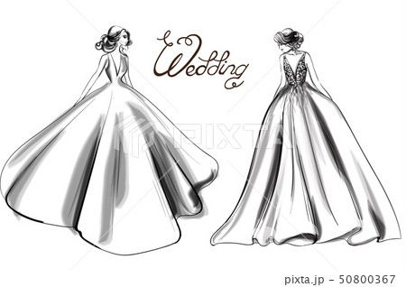 Bride Silhouette Vector Line Art Beautiful Long Stock Illustration