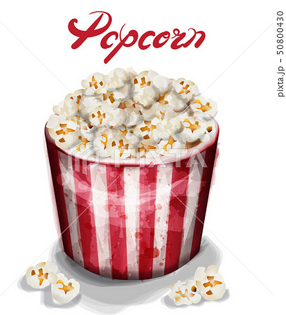 Pop Corn Box Vector Watercolor Fresh Cinemaのイラスト素材