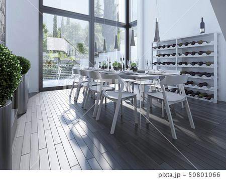 Elegant dining with wine rack Elegant dining with wine rack 50801066