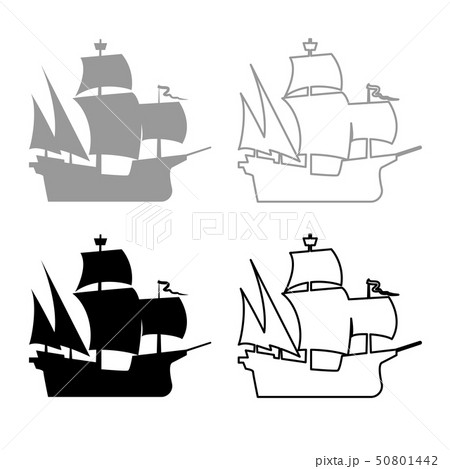 Medieval ship icon outline set grey black color 50801442