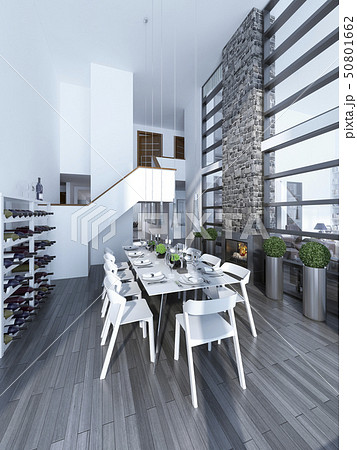 Idea of spacious high-ceiling dining 50801662