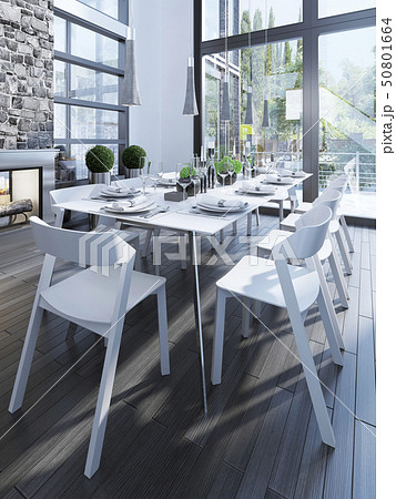 Design of dining room with white furniture 50801664