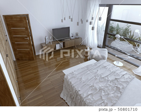 Comtemporary bedchamber with panoramic window 50801710