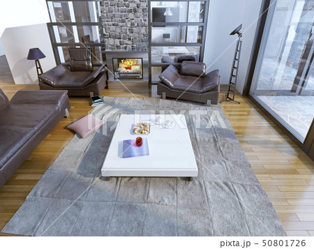 Modern living room with leather sofas 50801726