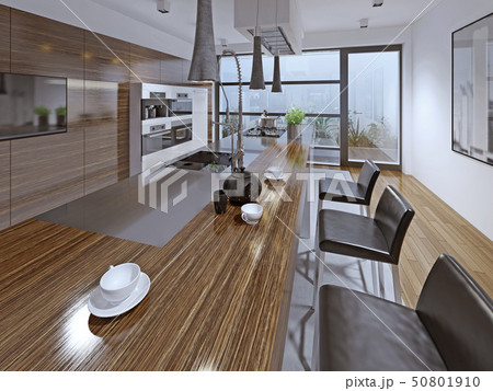 Modern kitchen with using of zebrano facade 50801910