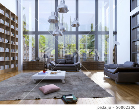 Modern living room with wood floor 50802200