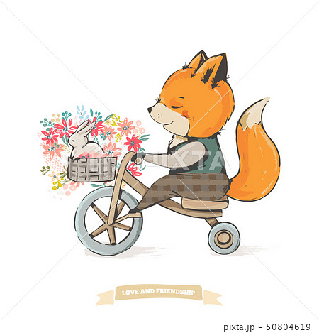 Cute fox on a bicycle 50804619