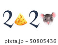 2020. Wild rat and Cheese closeup. Chinese new year. Watercolor 50805436