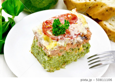 Casserole of salmon and rice on board Casserole of salmon and rice on board 50811106