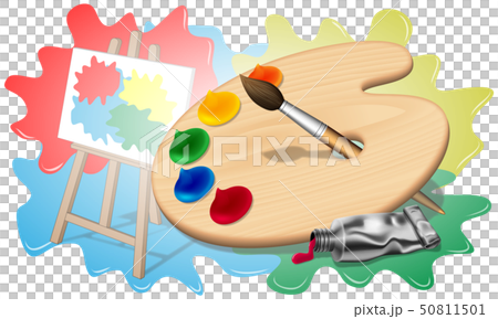 画家のパレットと絵の具のイラスト素材