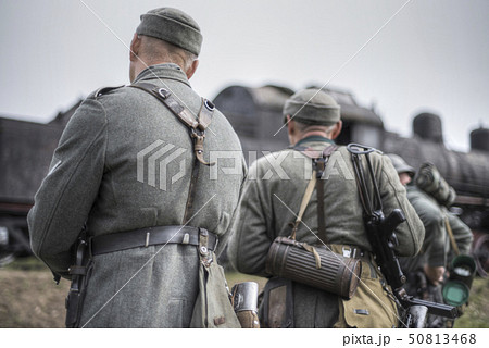 Nazis stand on the background of the train Nazis stand on the background of the train 50813468