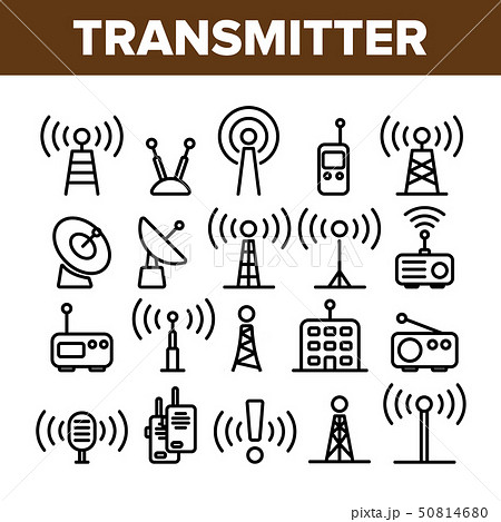 Transmitter, Radio Tower Linear Vector Icons Set 50814680