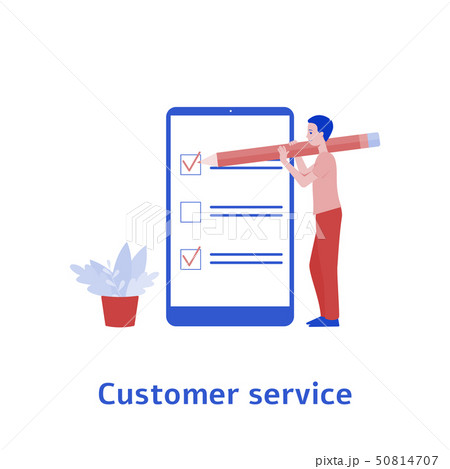 Man in front of screen leaves a feedback flat vector illustration isolated. Man in front of screen leaves a feedback flat vector illustration isolated. 50814707