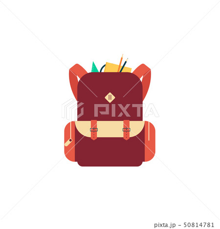 Brown school backpack full with stationery and supplies 50814781