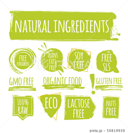 Set of eco natural ingredients round grunge logo 50819939