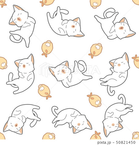 Seamless pattern drawn cat and fish. 50821450