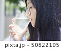 Asian women wearing eyesglasses drinking big glass 50822195