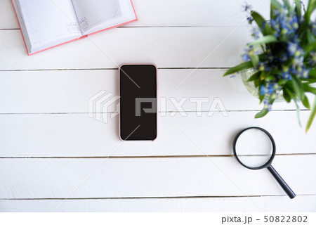 Smartphone with black empty screen. Notebook, 50822802