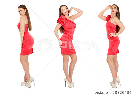 Beautiful Lady in red evening dress 50826484