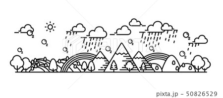 Forest and hill rainy panorama view vector illustr 50826529