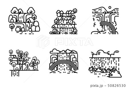 Waterfall icon set. Flat line illustration. 50826530