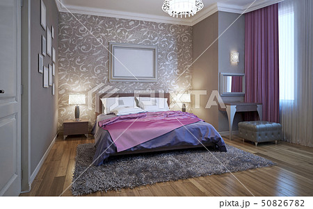 3d rendering bedroom in gray and white tones with 50826782