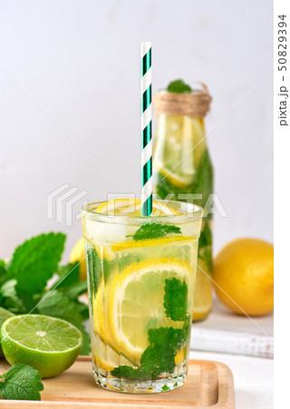 cold drink of fresh lemons, lime, mint green and 50829394