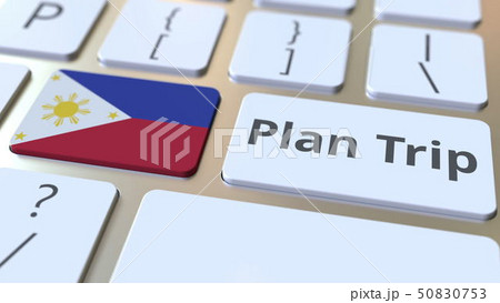 PLAN TRIP text and flag of Philippines on the computer keyboard, travel related 3D rendering 50830753