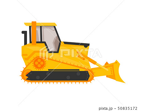 isolated bulldozer icon. flat cartoon style vector - Stock Illustration  [50835172] - PIXTA