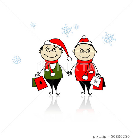 Christmas gifts. Family with shopping bags 50836250