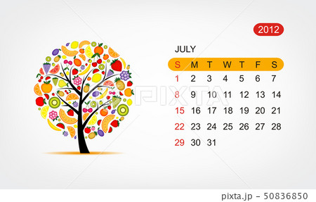 Vector calendar 2012, july. Art tree design 50836850