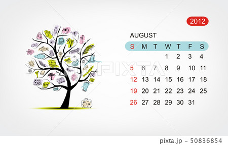 Vector calendar 2012, august. Art tree design 50836854