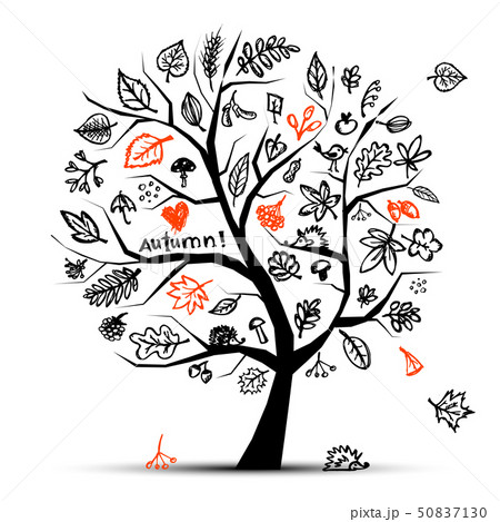 Autumn tree, sketch drawing for your design 50837130