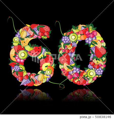 Number sixty made from fruits.  50838146