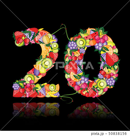 Number twenty made from fruits.  50838156