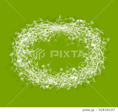White floral frame on green background with place for your text 50838197