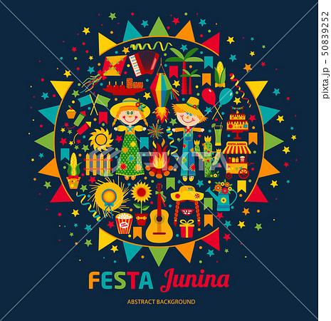 Festa Junina village festival in Latin America. Icons set in bri 50839252