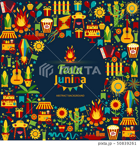 Festa Junina village festival in Latin America. Icons set in bri Festa Junina village festival in Latin America. Icons set in bri 50839261