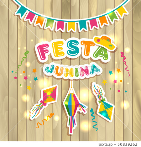 Festa Junina logotype with flags on texture Festa Junina logotype with flags on texture 50839262