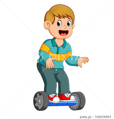 The Boy Is Standing On The Scooter Electric Smart のイラスト素材